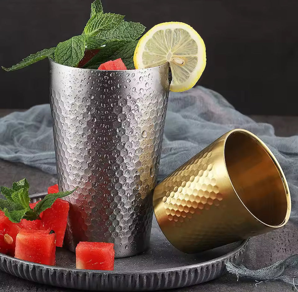 Stainless Steel Hammered Texture Cup, Double Wall Beer Cold Water Cup, Drinkware Party Cup