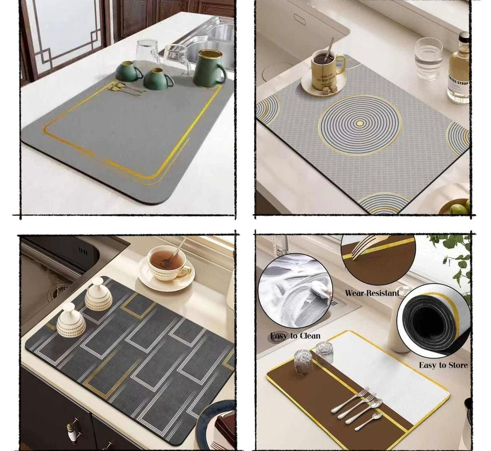 Anti Slip Drainage Rubber Mat, Super Absorbent Counter Mat, Dish Drying Mat, Non Slip Draining Dish Mat, Simple Mud Table Mat