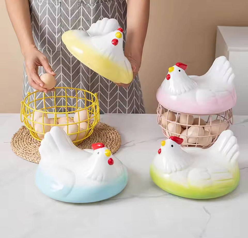 Hen Shaped Egg Basket With Lid, Multifunctional Portable Egg Storage Basket, Chicken Egg Basket, Large Capacity Egg Holder
