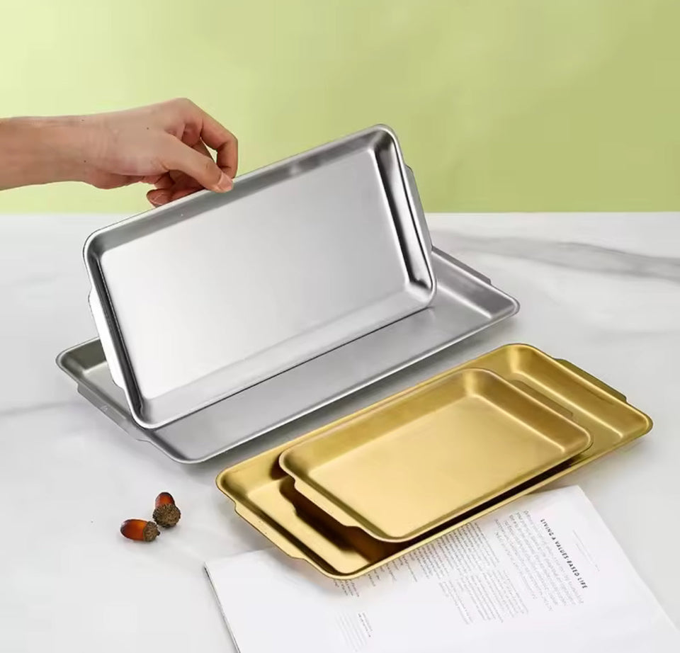 Stainless Steel Rectangular Plate, Steak Barbecue Snack Tray, Kitchen Accessories