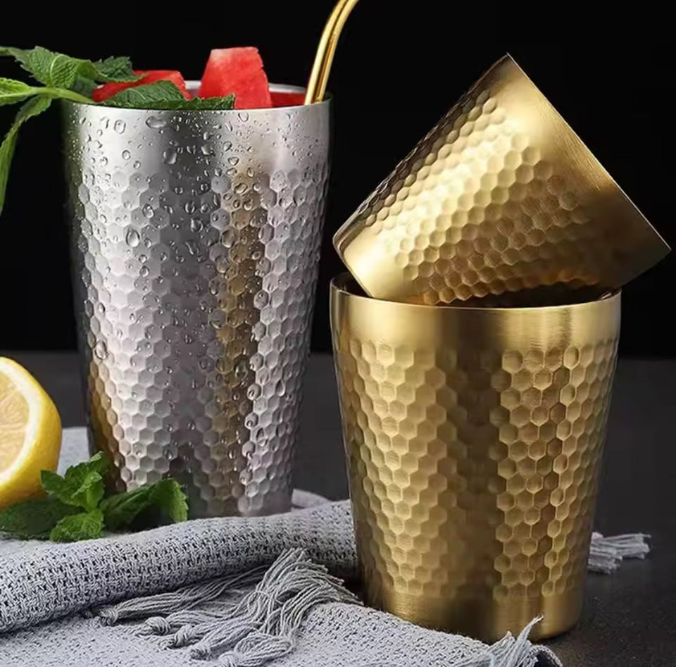 Stainless Steel Hammered Texture Cup, Double Wall Beer Cold Water Cup, Drinkware Party Cup