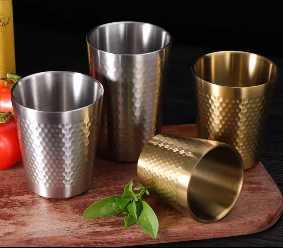 Stainless Steel Hammered Texture Cup, Double Wall Beer Cold Water Cup, Drinkware Party Cup