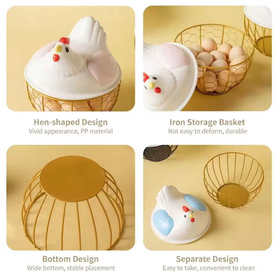 Hen Shaped Egg Basket With Lid, Multifunctional Portable Egg Storage Basket, Chicken Egg Basket, Large Capacity Egg Holder