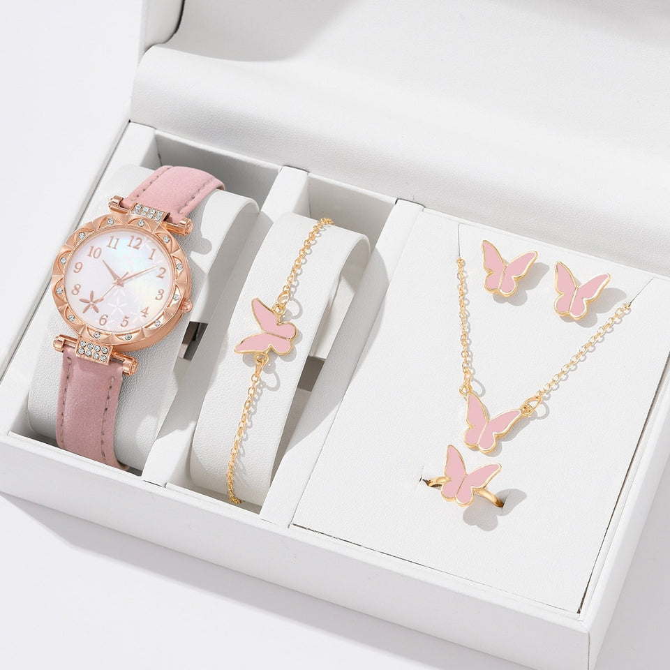 New TikTok Popular Women's Watch Fashion Personality Simple Watch Butterfly Digital Belt Watch suit