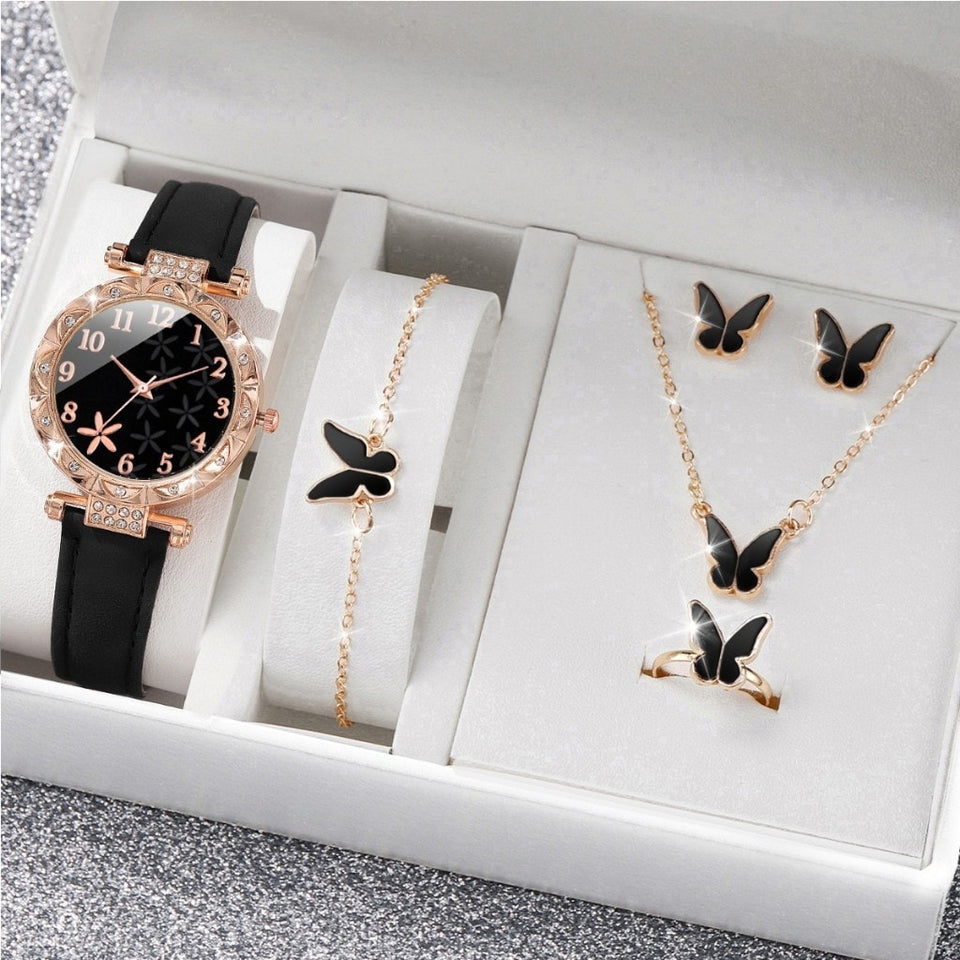 New TikTok Popular Women's Watch Fashion Personality Simple Watch Butterfly Digital Belt Watch suit