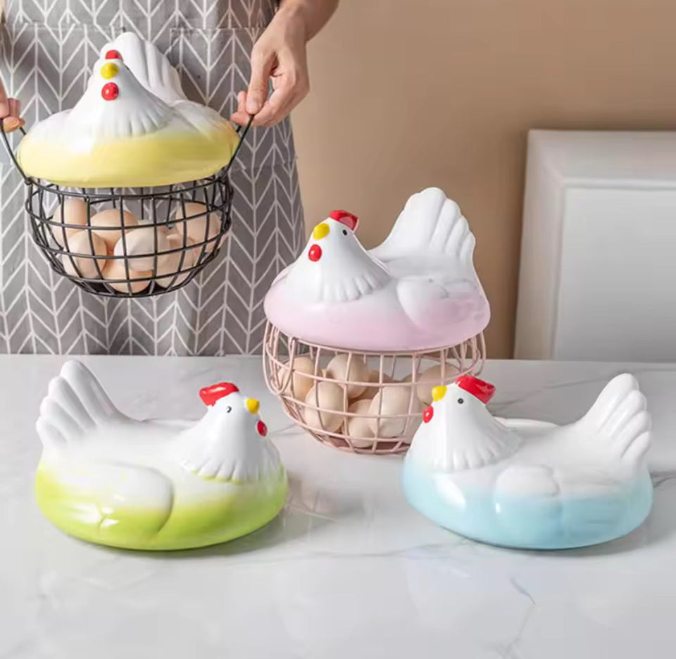 Hen Shaped Egg Basket With Lid, Multifunctional Portable Egg Storage Basket, Chicken Egg Basket, Large Capacity Egg Holder