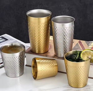 Stainless Steel Hammered Texture Cup, Double Wall Beer Cold Water Cup, Drinkware Party Cup