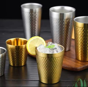 Stainless Steel Hammered Texture Cup, Double Wall Beer Cold Water Cup, Drinkware Party Cup