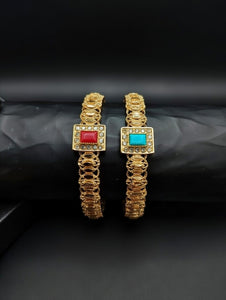 Luxury Gold 2 Kara Bangle Set with Stone Detail