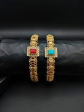Luxury Gold 2 Kara Bangle Set with Stone Detail
