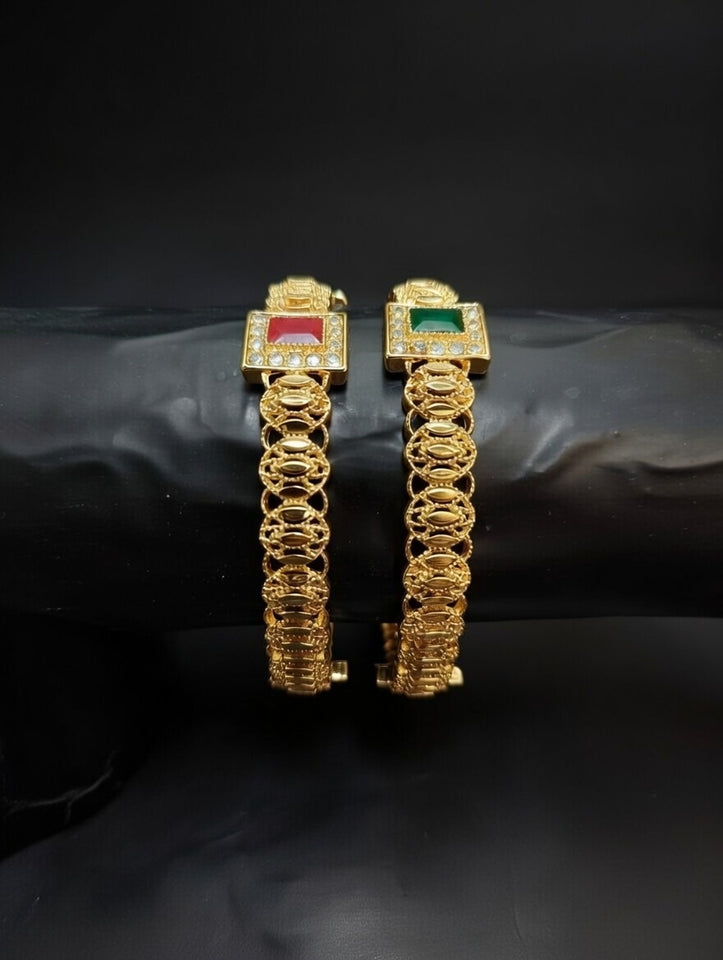 Luxury Gold 2 Kara Bangle Set with Stone Detail